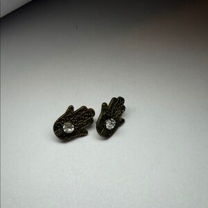 Hamsa Hand Stud Earrings with Crystal Accent